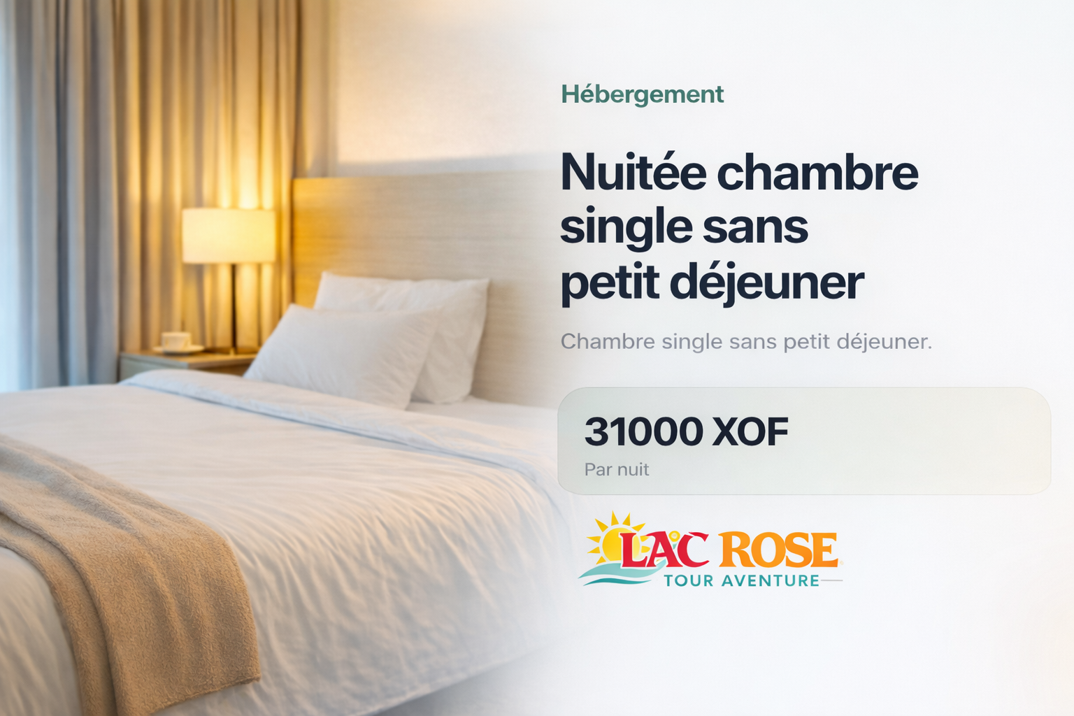 Nuitée chambre single sans petit déjeuner au lac rose