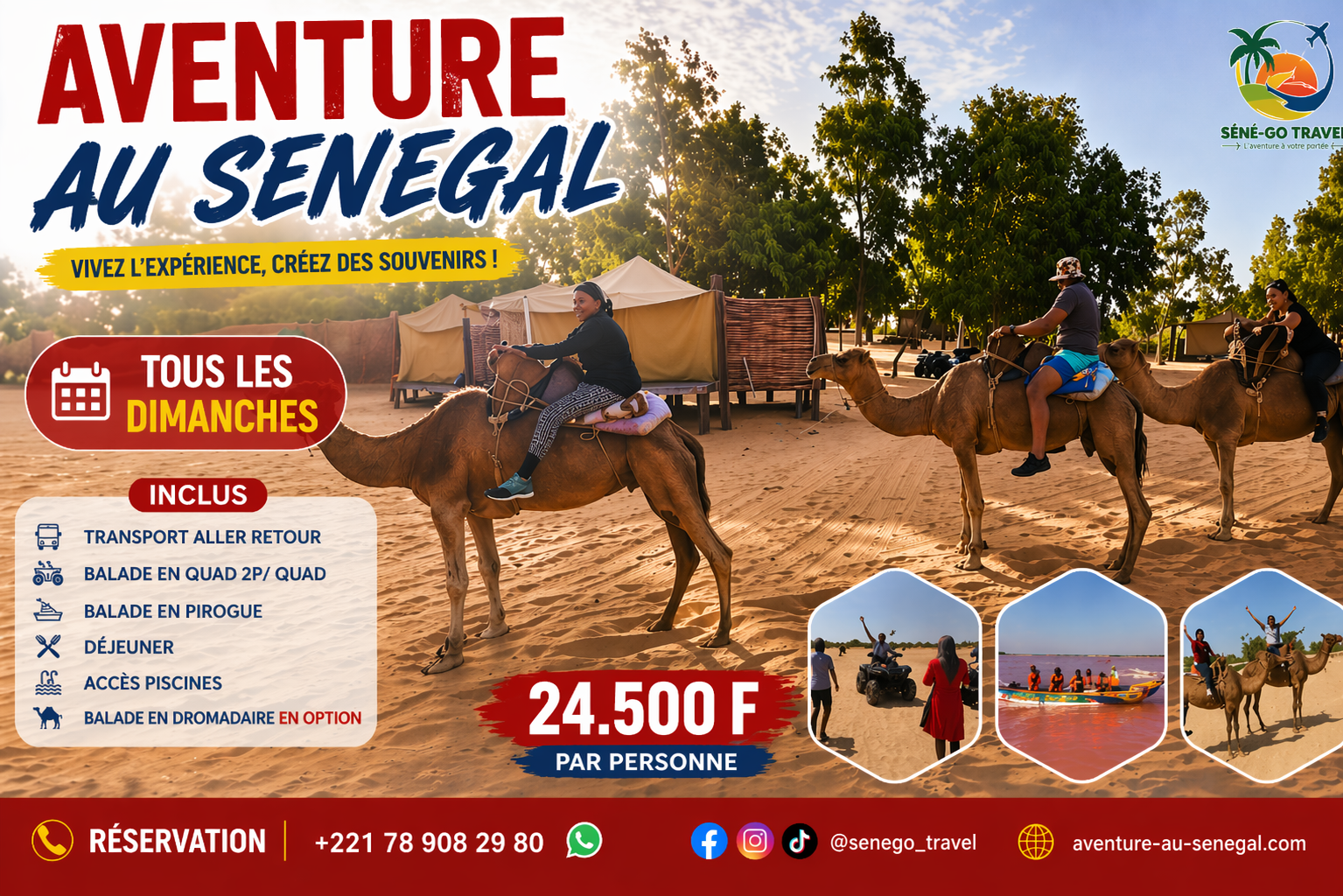 Excursion Lac Rose avec quad, pirogue, déjeuner et piscine