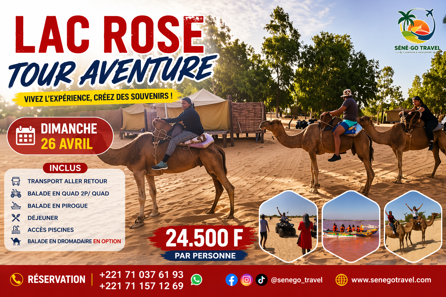 Excursion Lac Rose avec quad, pirogue, déjeuner et piscine