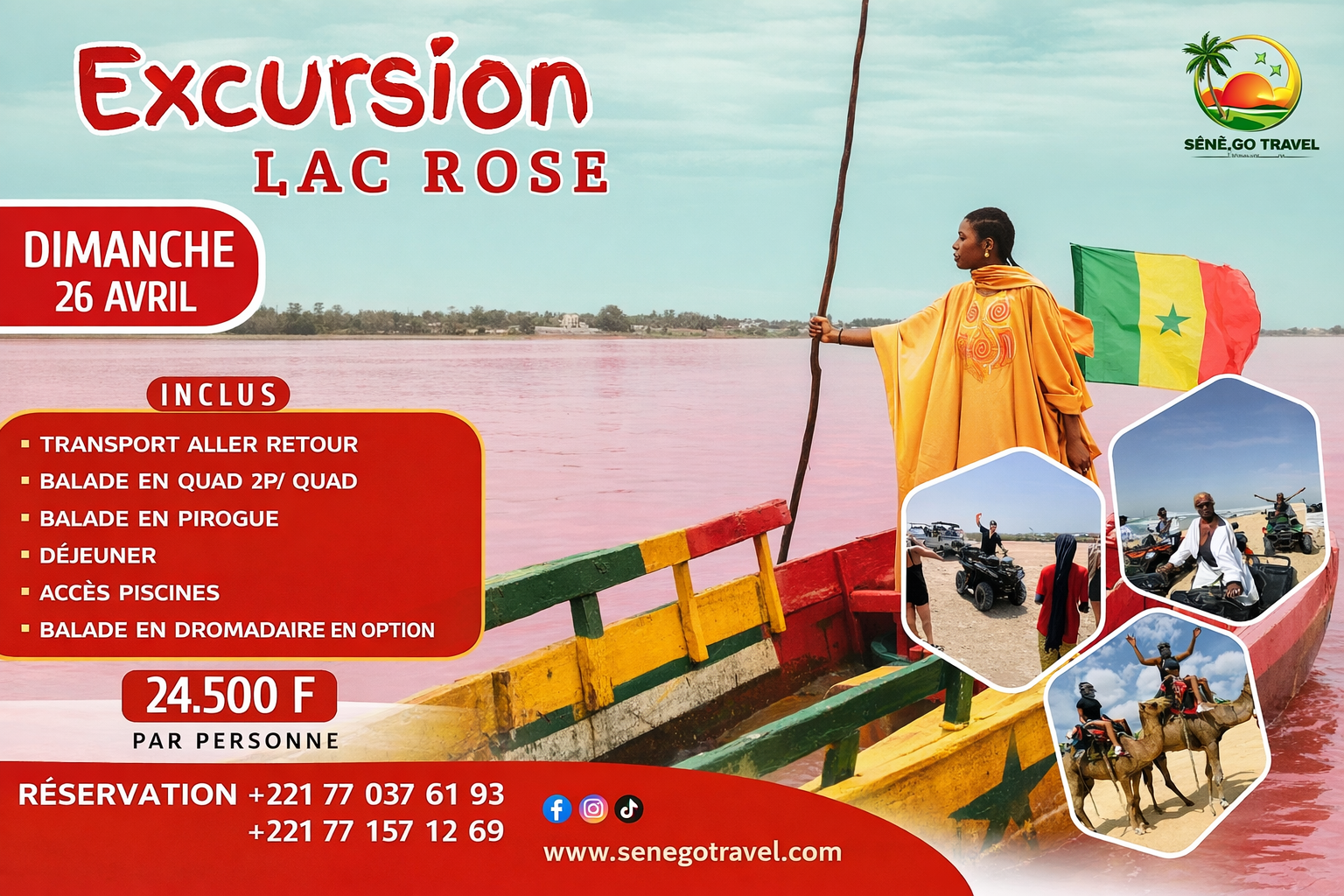 Excursion Lac Rose avec quad, pirogue, déjeuner et piscine